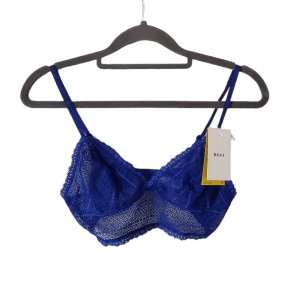 DKNY Blue Lace Bralette Womens Medium Sheer Lingerie Feminine Bra